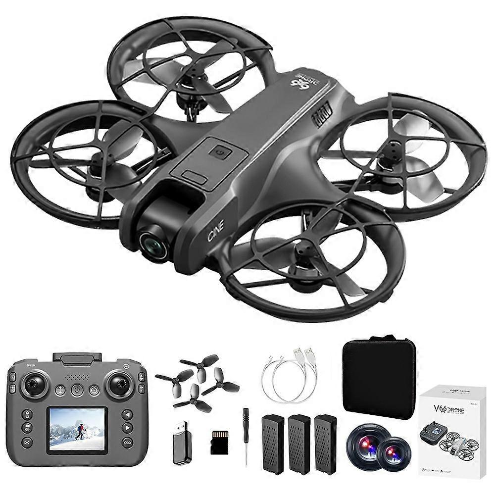 V666 Dual HD Camera Mini Drone Optical Flow Positioning RC Aircraft with Screen Remote, 3 Batteries