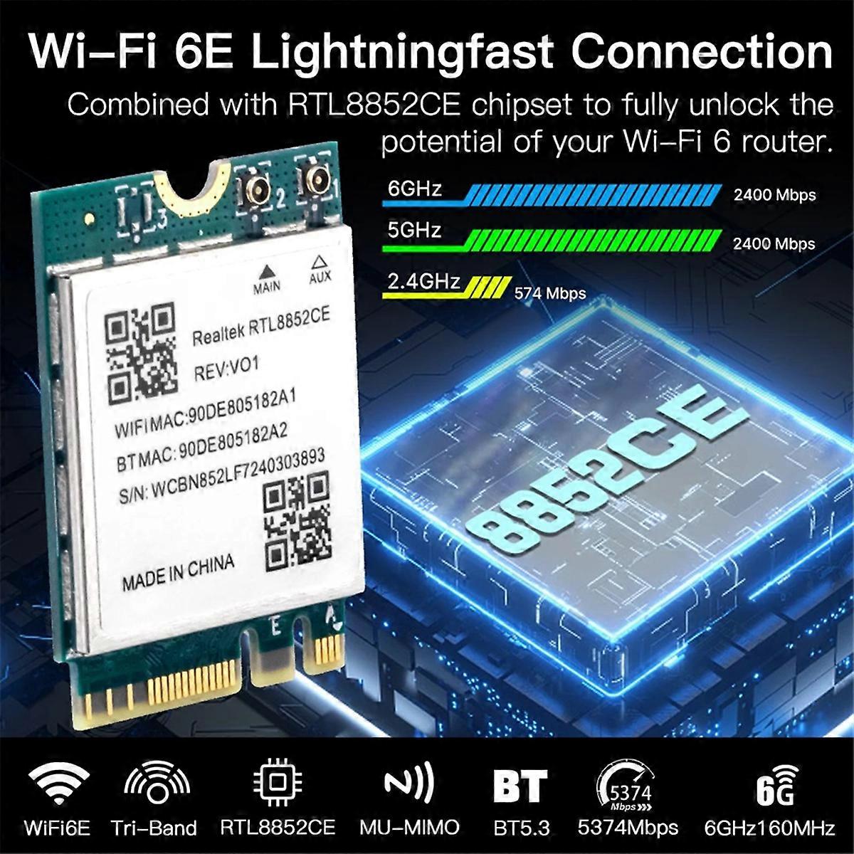 WiFi 6E RTL8852CE M.2 Network Card 5400Mbps 802.11AX BT 5.3 Wireless Adapter Tri Band 2.4/5/6GHz for