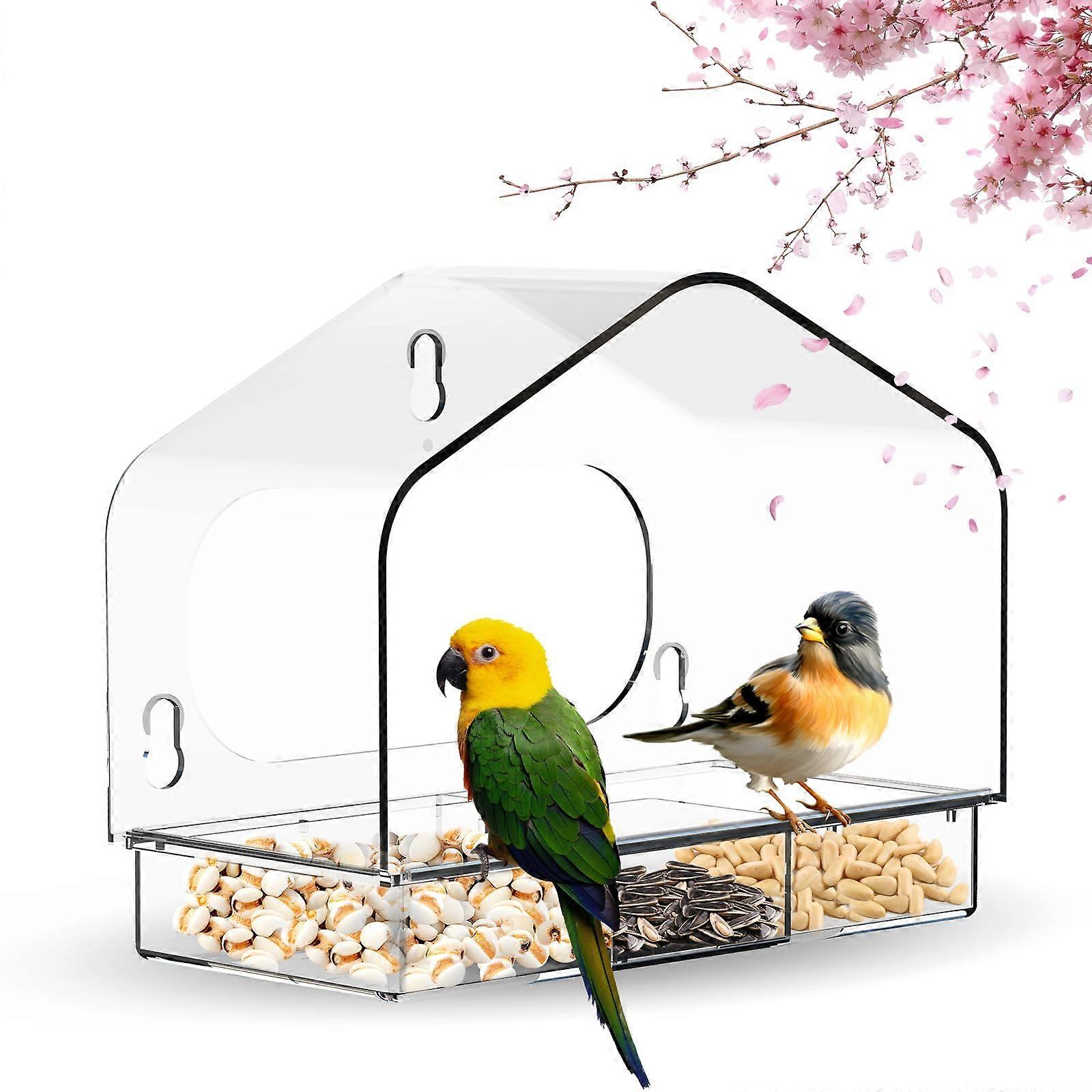 Clear Window Bird Feeder with 3 Suction Cups, Detachable Seed Tray, Sturdy Acrylic for Outdoor Bird Watching and Garden Decor