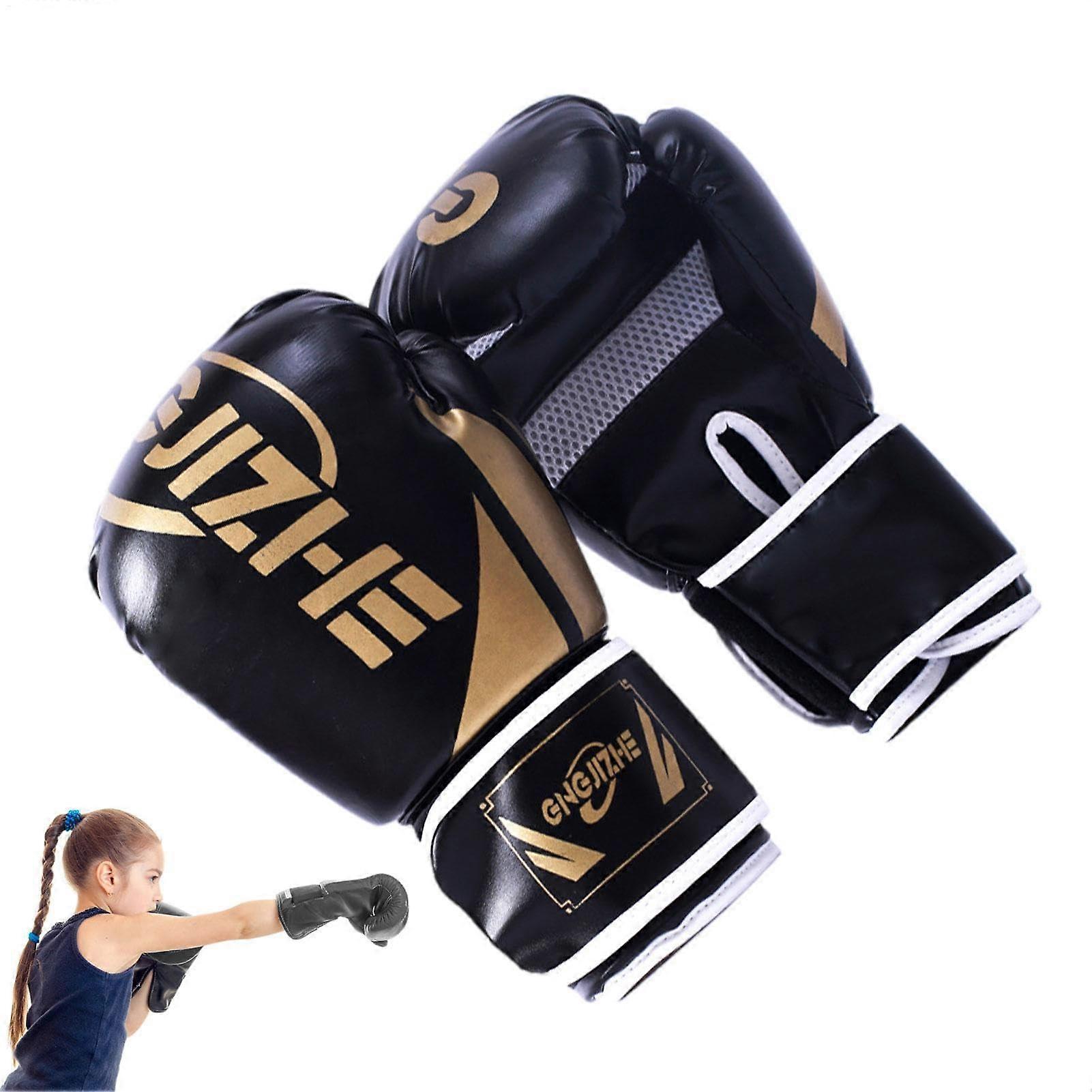 Boxhandschuhe für Kickboxen aus PU-Leder | Junioren Größe Schwarz B für Boxsäcke und Fokuspolster