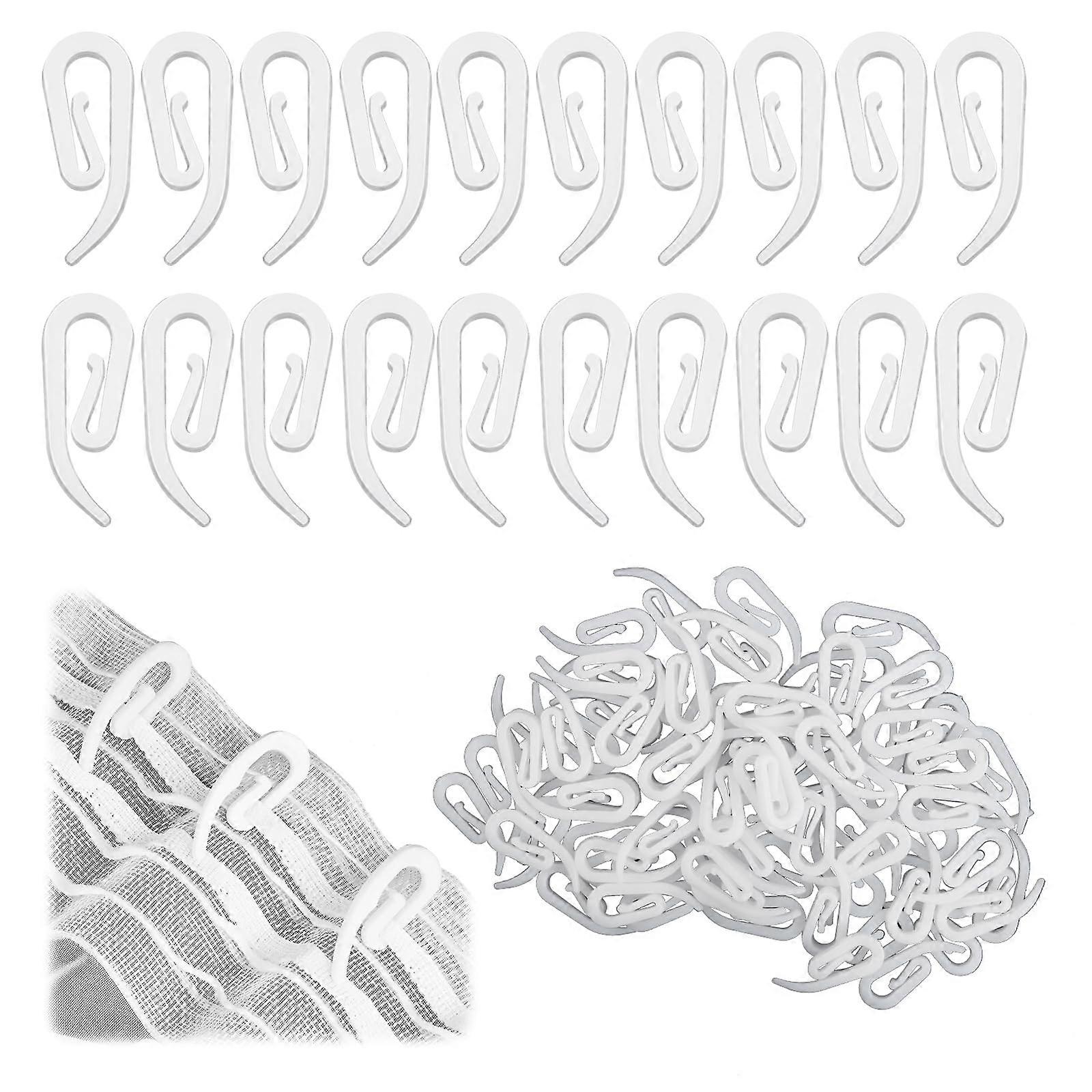 Pack of 100 Plastic Curtain Hooks, 28 x 12 mm White Folding Hooks, Universal Curtain Hooks, Curtain Rings Hooks for Hanging Shower Curtain, Curta