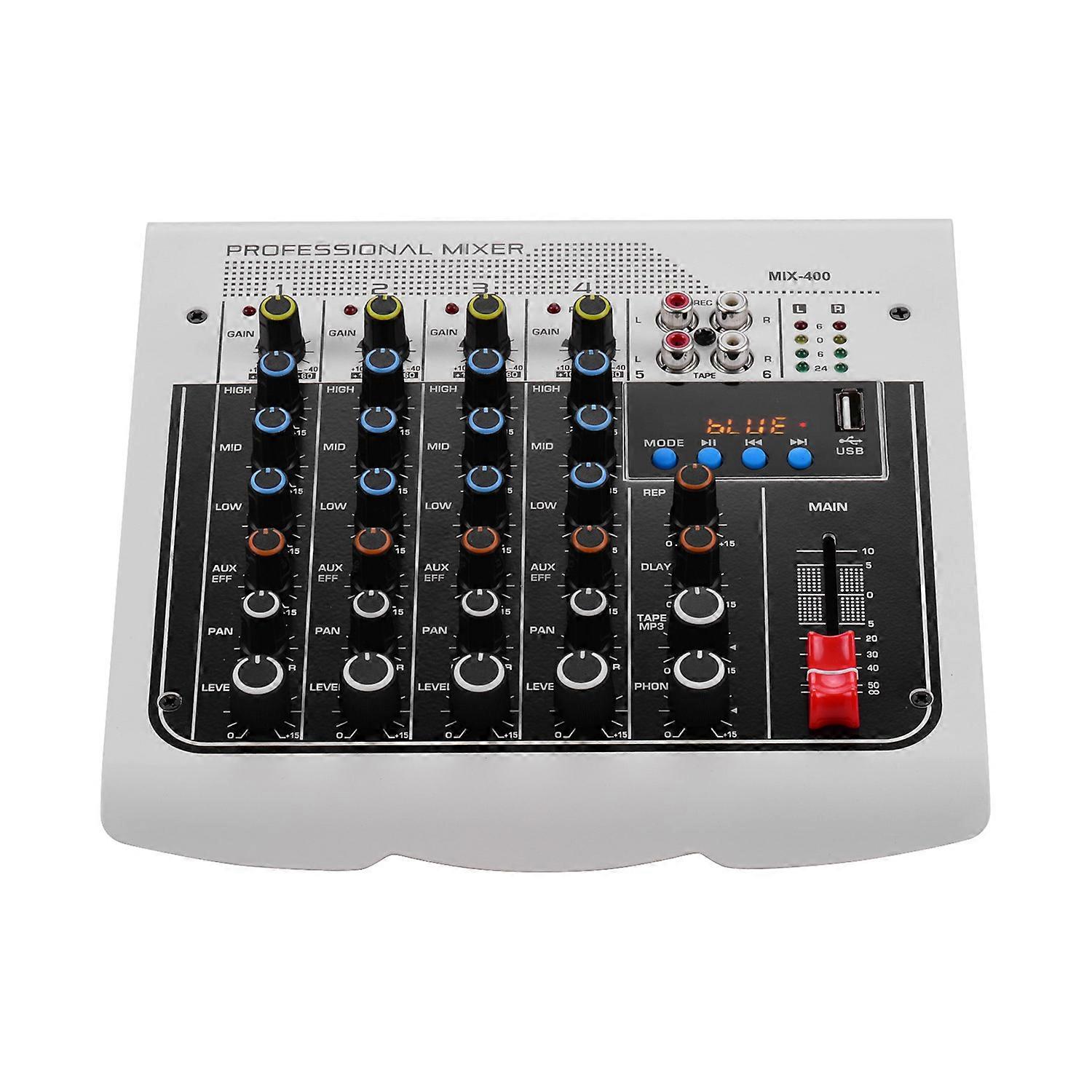 MIX-400 Professional 6-Channel Audio Mixer Mixing Console 3-Band EQ with Reverb Delay Effects +48V Phantom Power Wireless Connect for Recording DJ Ne