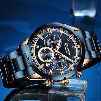 LINGYUE Luxe Heren Sport Polshorloge Waterdichte Chronograaf Roestvrij Staal Quartz Horloge Voor Mannen - Blauw