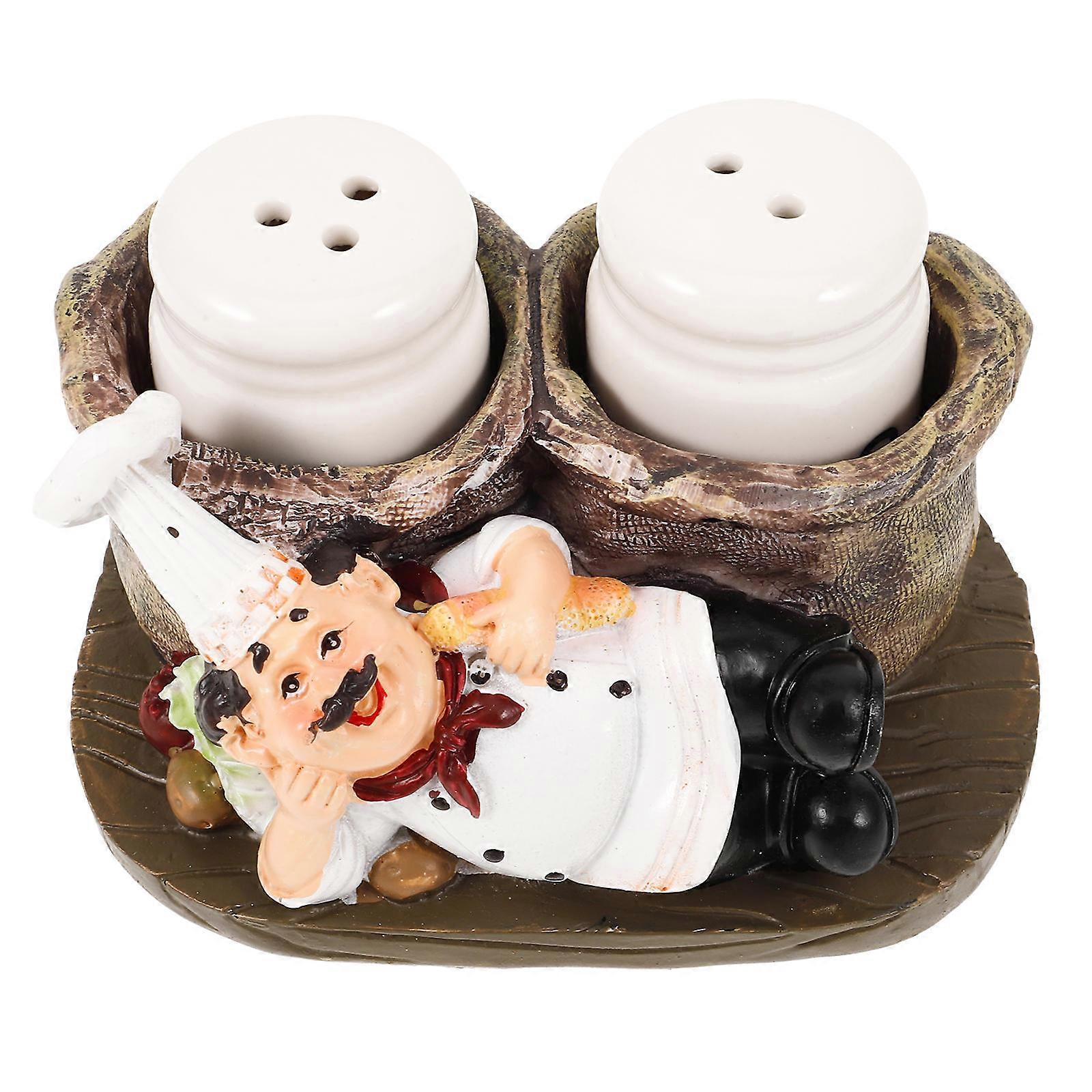 Cute Chef Statue Spice Jar Resin Seasoning Bottle with Lid Airtight Kitchen Container for Salt Pepper Storage Decorative Functional Home Use