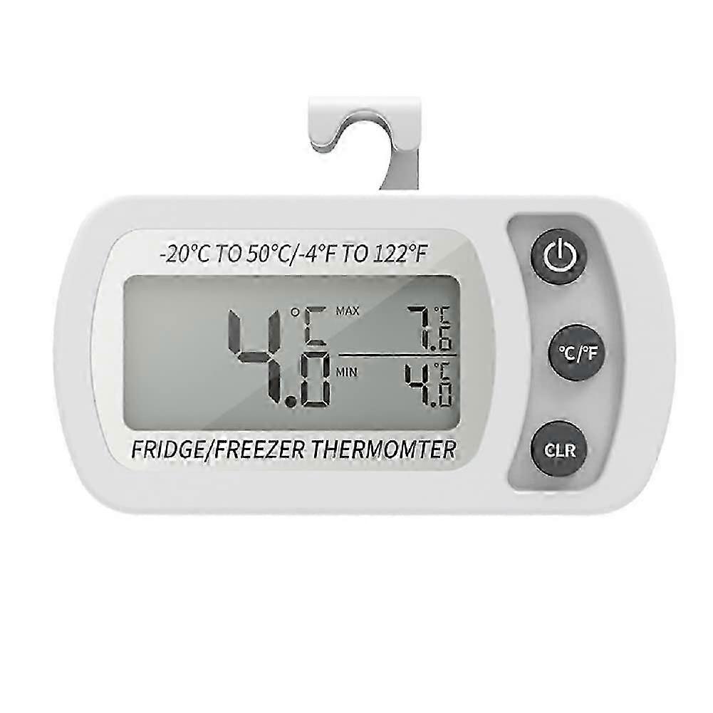 Waterproof Digital Fridge Thermometer - Max/Min Record Easy Read LCD Freezer (White)