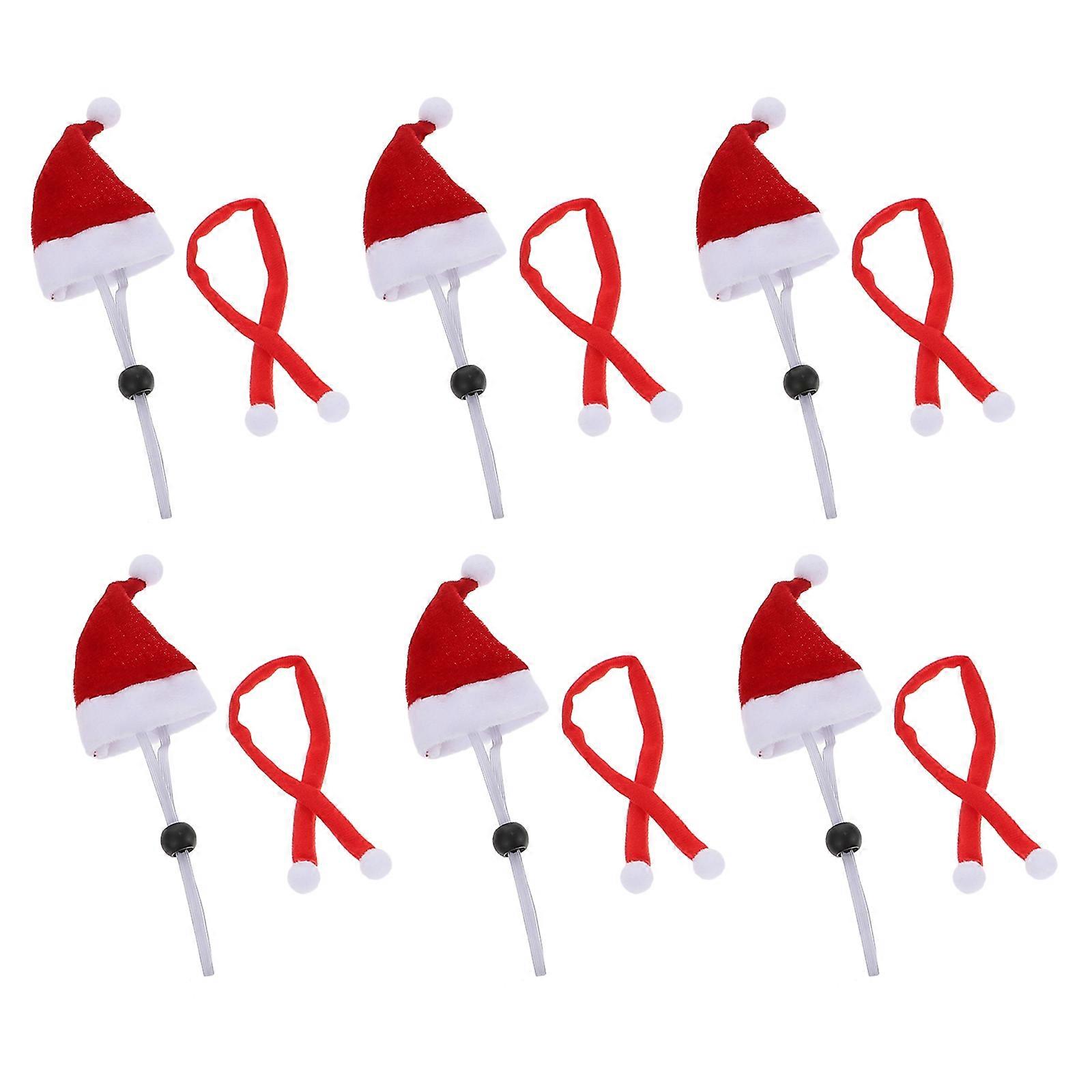 Adorable Plush Christmas Hat with Scarf for Pets Red Color Design for Decoration Use 6 Sets