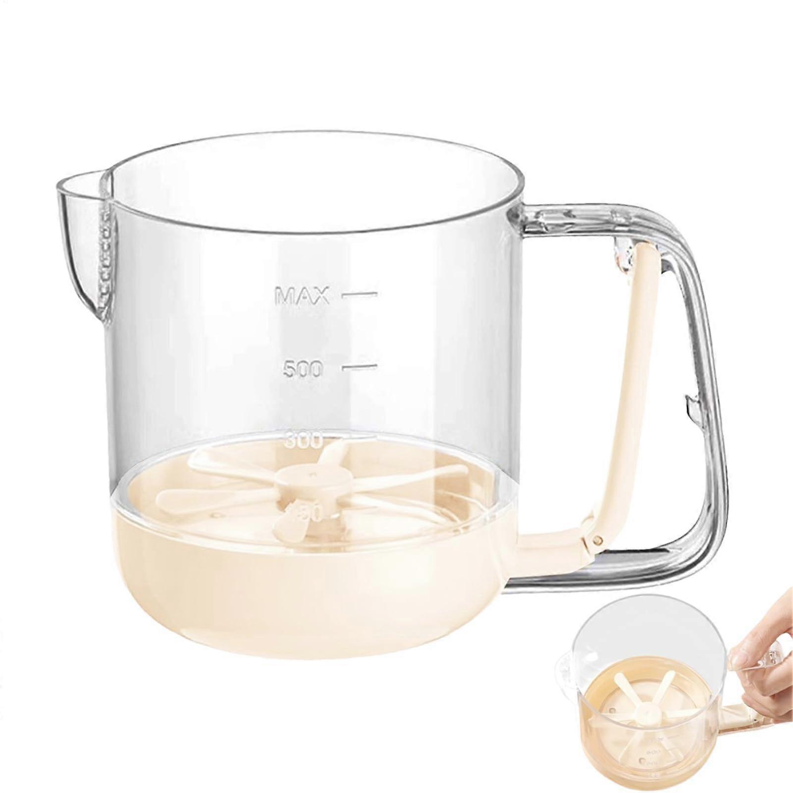 Manual Egg Stirring Cup - Hand Press Cream Whipping Mixing Cup with Measurement Scale - Beige Multifunctional Kitchen Mixer