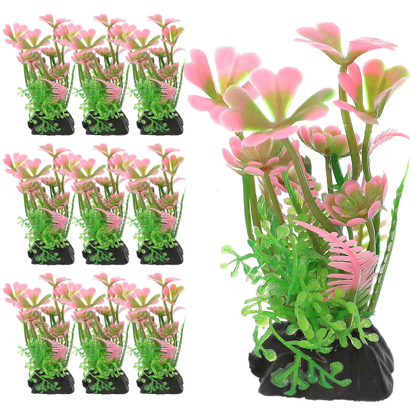Plastic Aquarium Plants Fish Habitat Decorations for Reptile Tank 10x3cm Green Plant-Like Shape 10Pcs