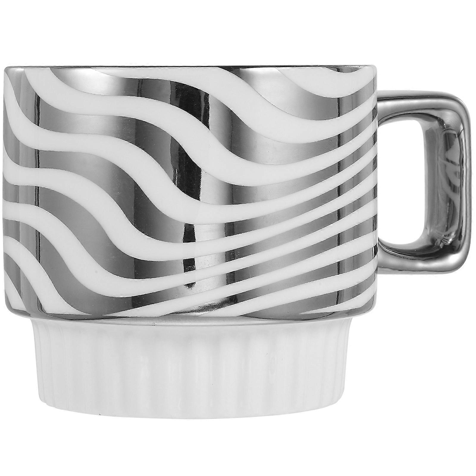 Drinking Cup Ceramic Coffee Cups Home Use Silver 12.5x9.2cm Handle Curve Lovers 1Pack