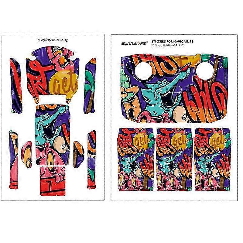 For Compatible with DJI Mavic Air 2S Body and Remote Controller PVC Sticker Virtual Reality Cartoon Decals Protective Skin Set of 4