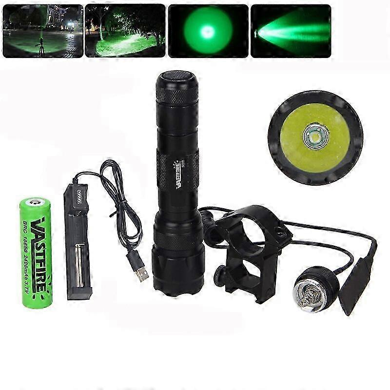 Ladattava 5000LM Q5 vihreä/punainen LED-taskulamppuvalo 18650 akulla, laturilla ja kiikarikiinnikkeellä