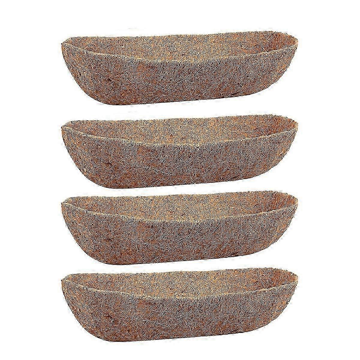 4 Pack 24" Trough Coconut Liners, Natural Brown for Wall Planters & Window Baskets