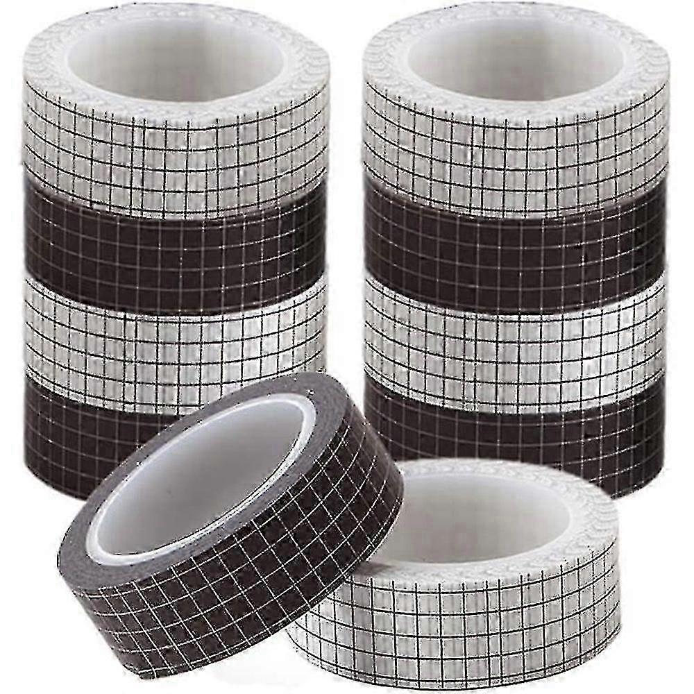 10 Rolls Assorted White Grid Tape Set Writable Adhesive Masking Tape for Arts DIY Scrapbooking Planners