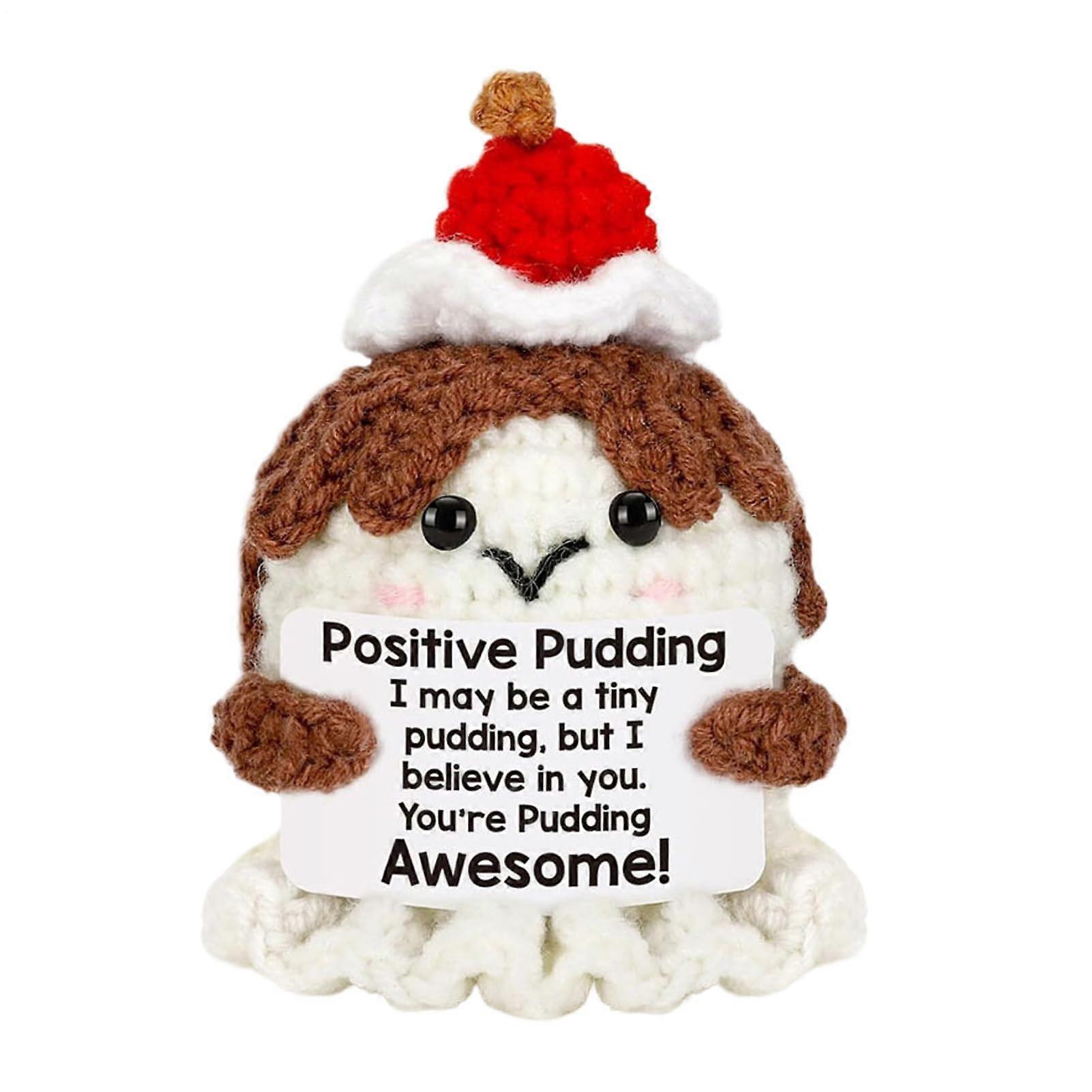 Positive Support Crochet Pudding Soft Plush Doll With Motivational Messages For Emotional Support Gifts