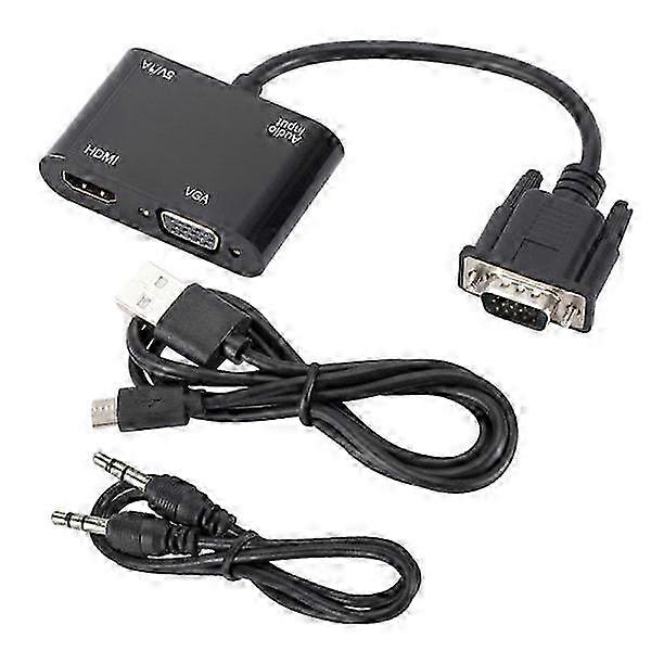 VGA to HDMI Compatible Adapter Splitter in Black