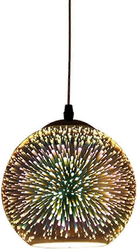 Vintage E27 Glass Ball Pendant Lamp with 3D Fireworks, Adjustable, 20 cm