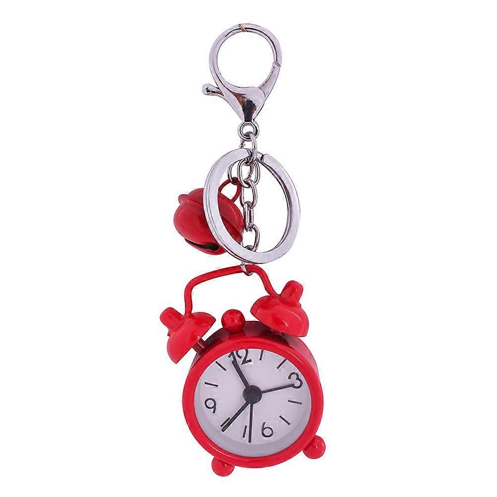 Creative Key Holder Mini Clock Keychain Red Round Alarm for Students 1Set