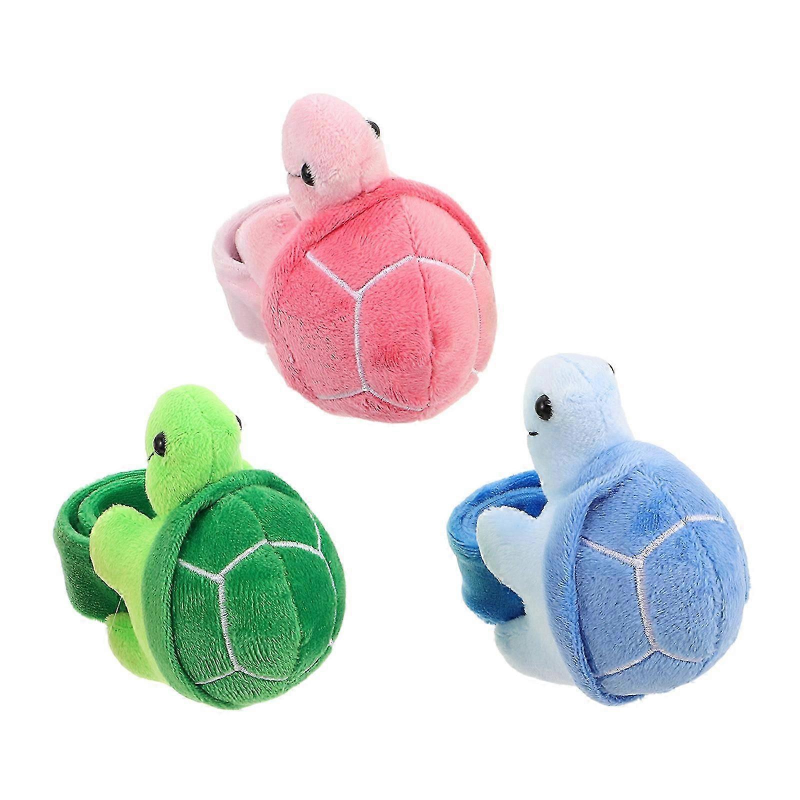Stuffed Slap Bracelet Turtle Wrist Band Imaginative Play Children Goodie Bag Stuffers Assorted Color 3Pcs