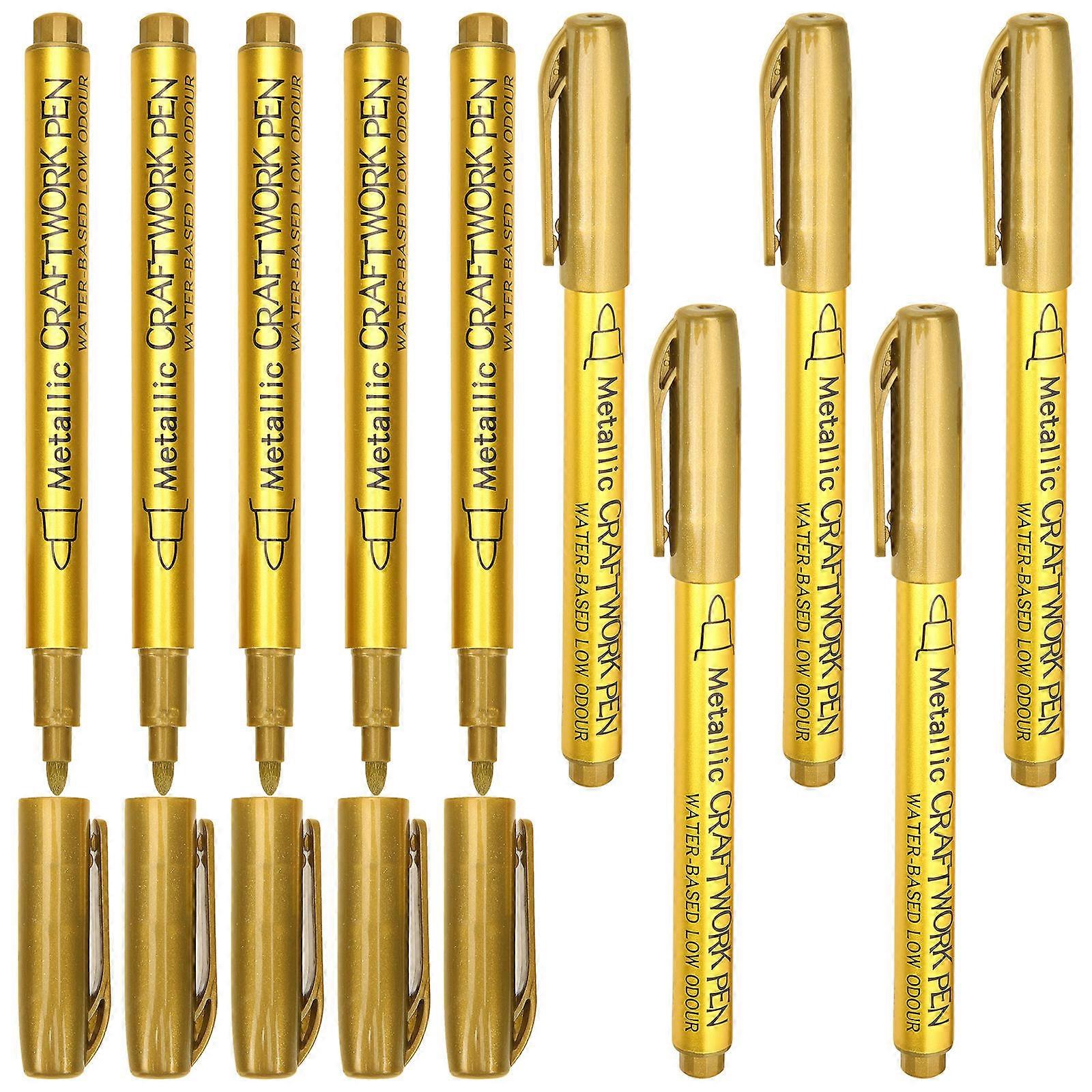 10pcs Metallic Oil Based Paint Markers, Fine Tip Pens for Metal, Rock, Wood Crafts, Quick Drying, Permanent, Ergonomic Design