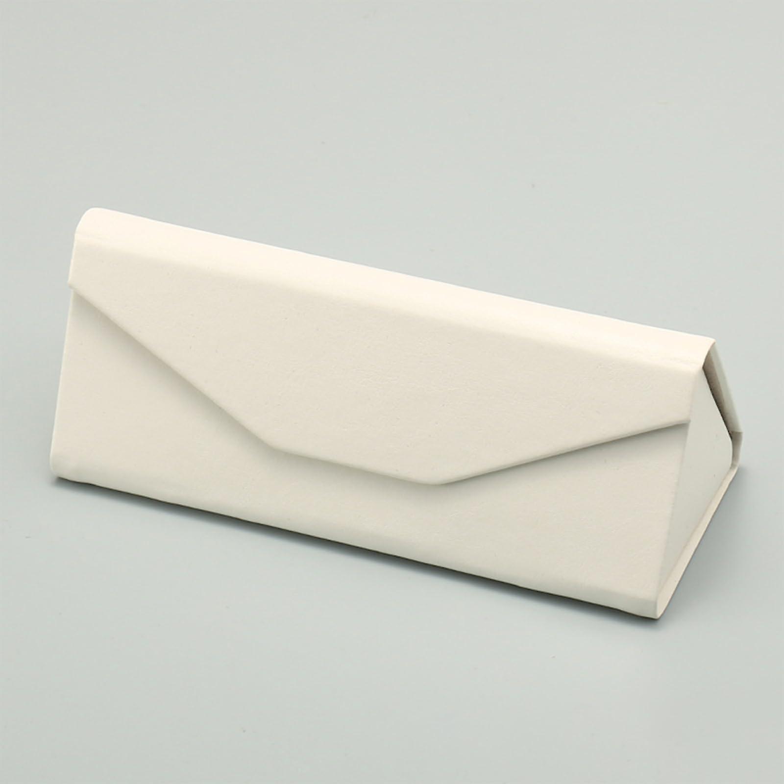 Portable Foldable Triangular Glasses Case Minimalist Leather White For Sunglasses And Reading Glasses