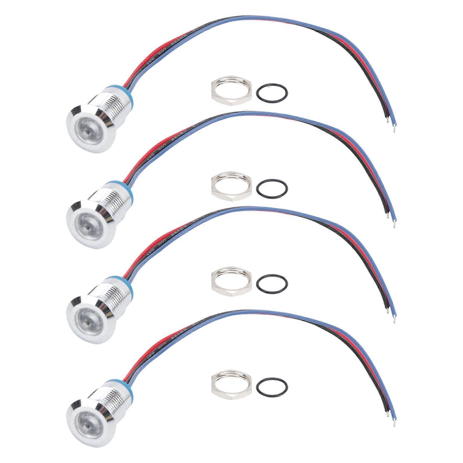 4 Sets PreWired Round LEDs Waterproof 2Color Light Common Anode Electrode 12mm 3-6V(Red and Blue )
