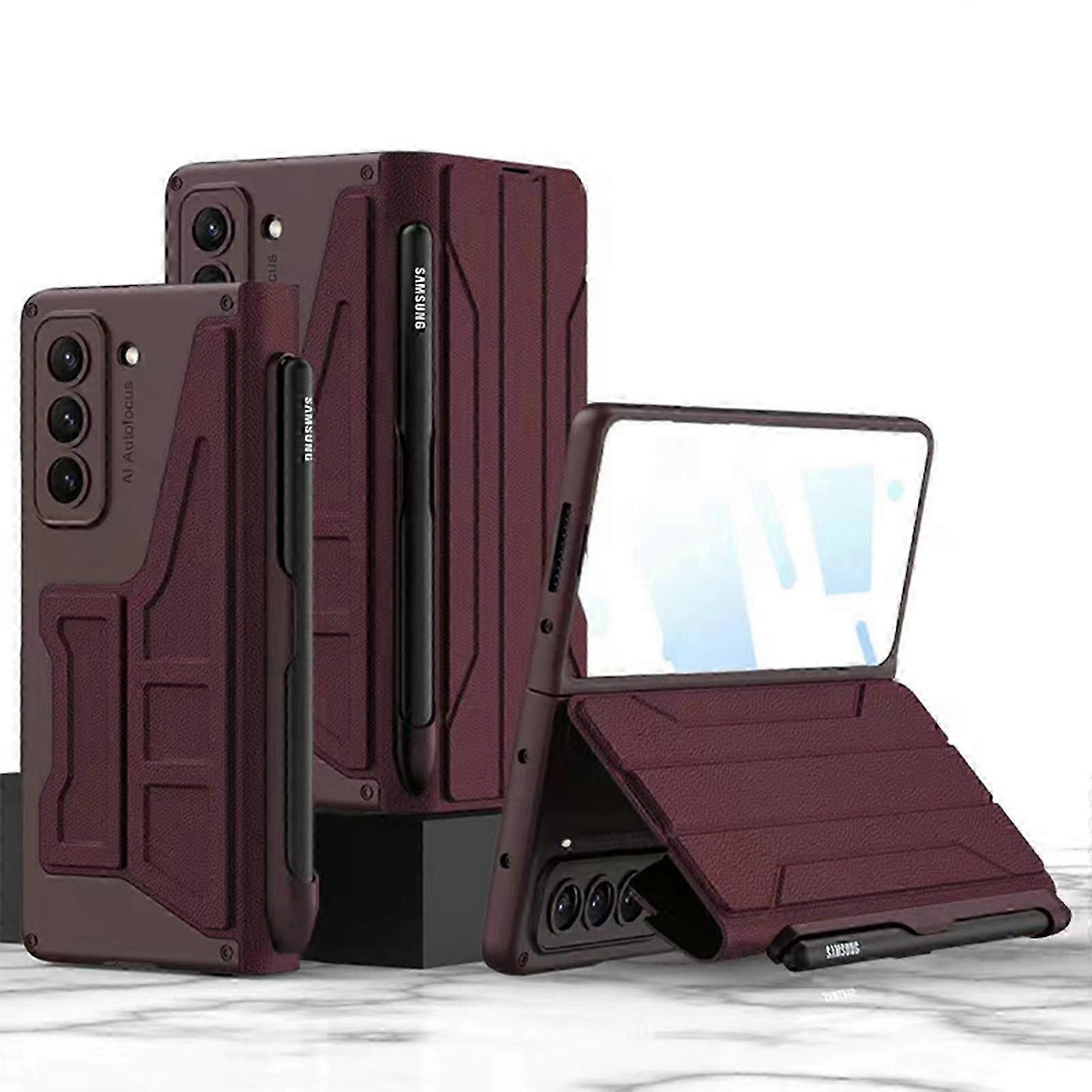 Fiber Case for Samsung Galaxy Z Fold 5 with Hinge Protection,Shockproof Protective Card Holder Cover Non-Slip Leather Stand Case for Samsung Z Fold5 C