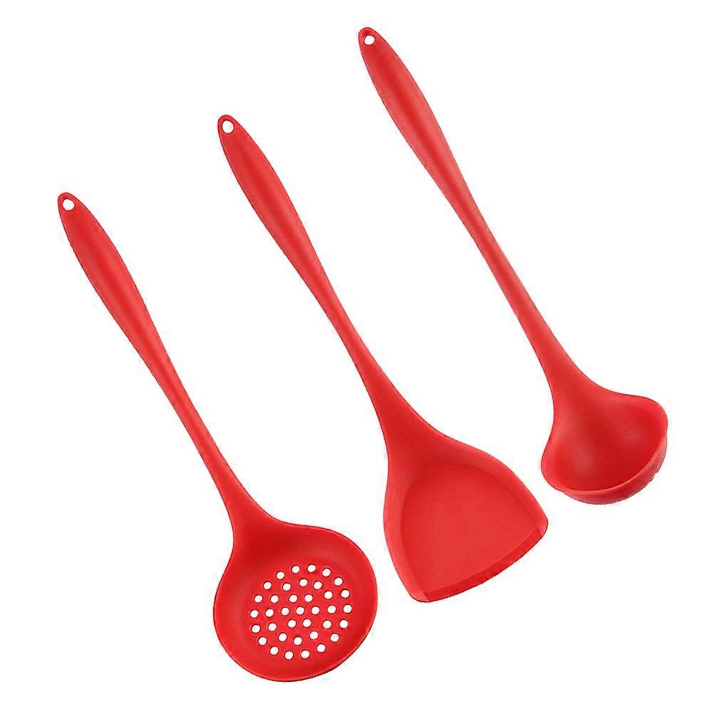Red Silicone Kitchenware Set with Nonstick Spatula Spoon and Strainer for Safe Daily Cooking Use