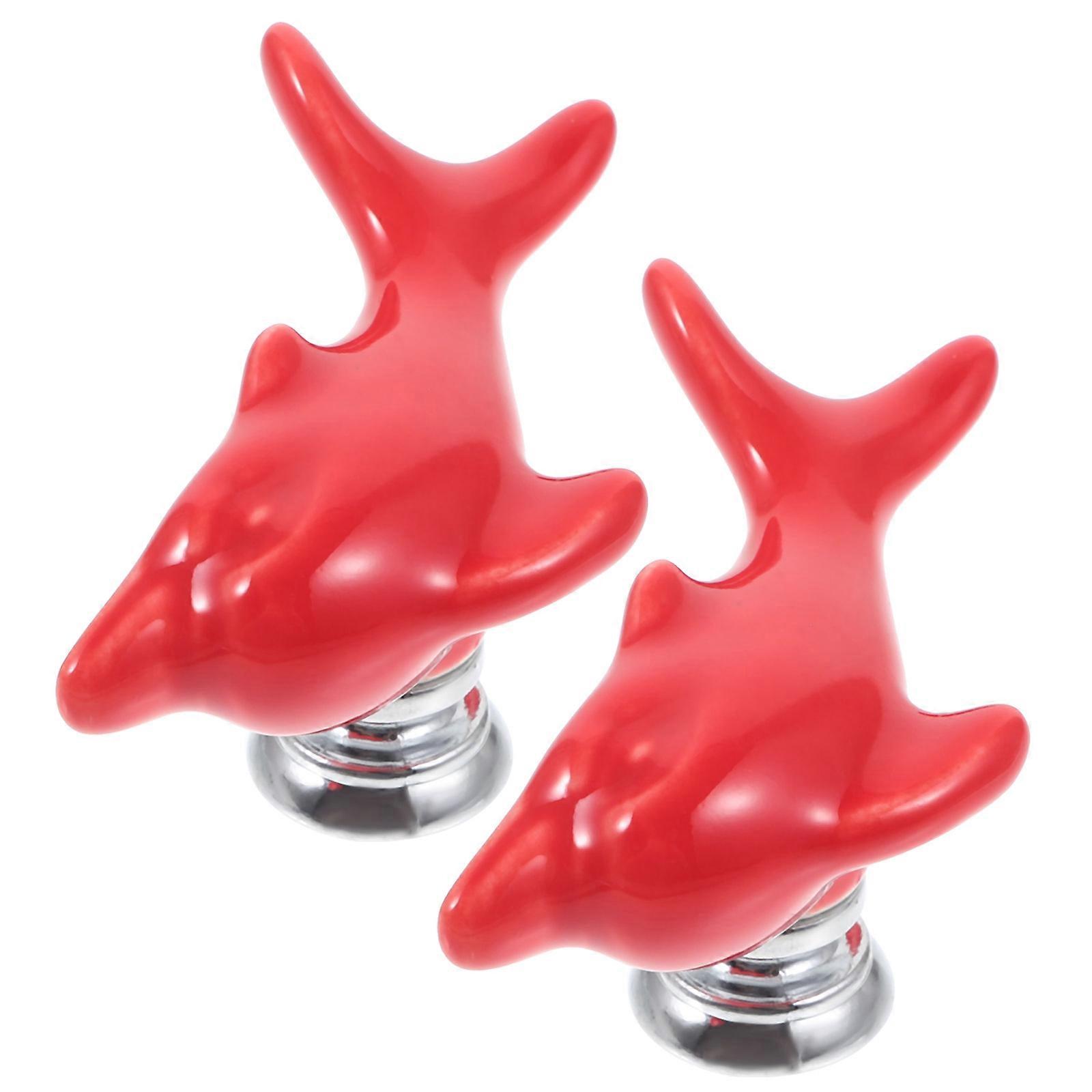 Toilet Tank Push Button Red Ceramic Toilet Assistant Tool 6.00X3.00X2.50CM 2Pcs