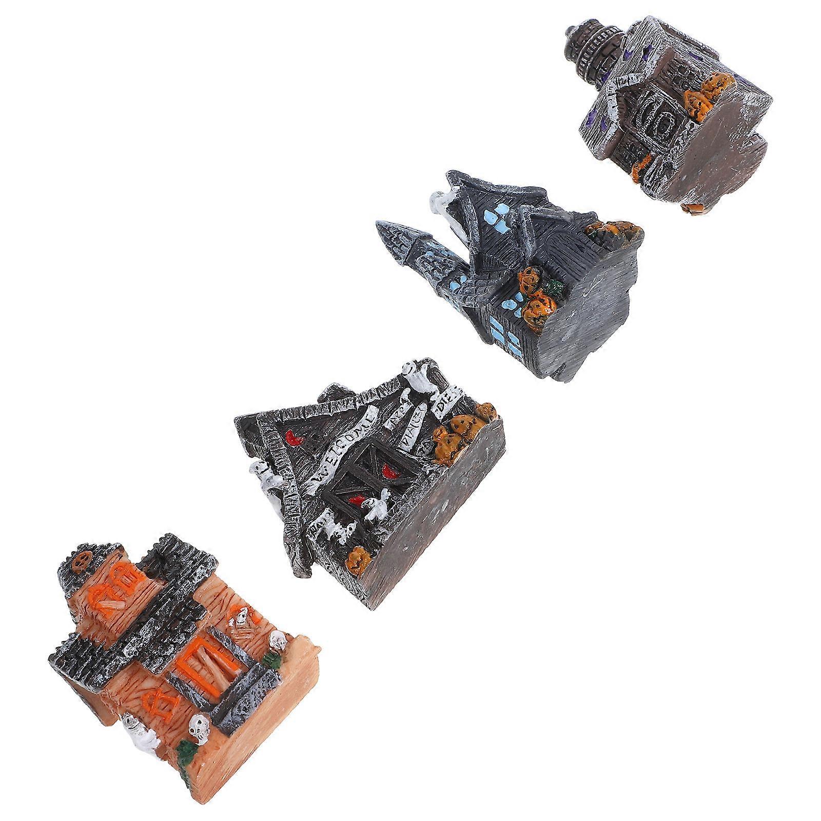 4pcs Miniature Halloween House Statues Micro Landscape Figurines