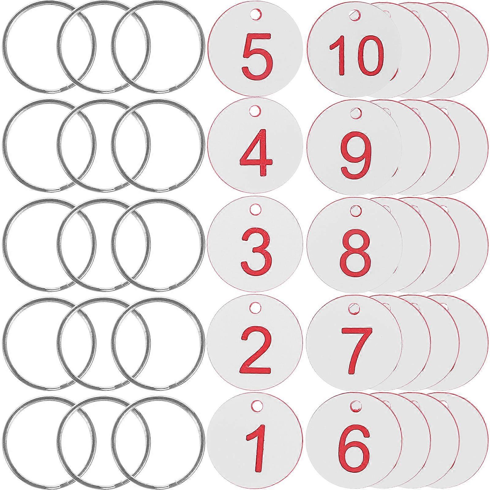 50 Sets White Acrylic Round Number Tags with Rings for DIY Use in Restaurants and Shopping Malls