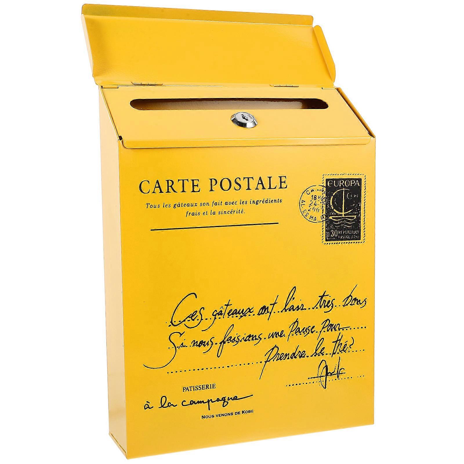 Durable Iron Wall Mount Mailbox with Lock for Storage Use Yellow 12x6x5 Inches