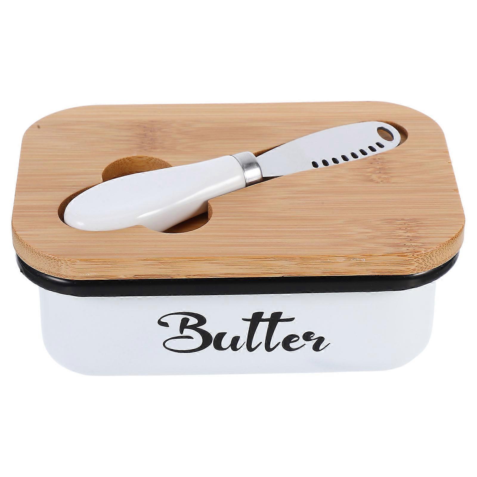 Butter Dish with Lid Metal Airtight Seal Keeps Butter Fresh Ideal for Kitchen Use White 4.5 Inches