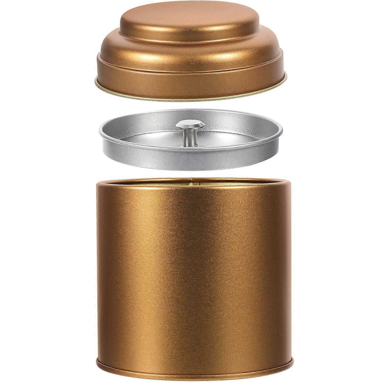 Airtight Tea Canister Small Tin Container for Tea, Sugar, Spices & Dry Food Storage – Portable Kitchen & Home Display Design – Dark Gold Finish