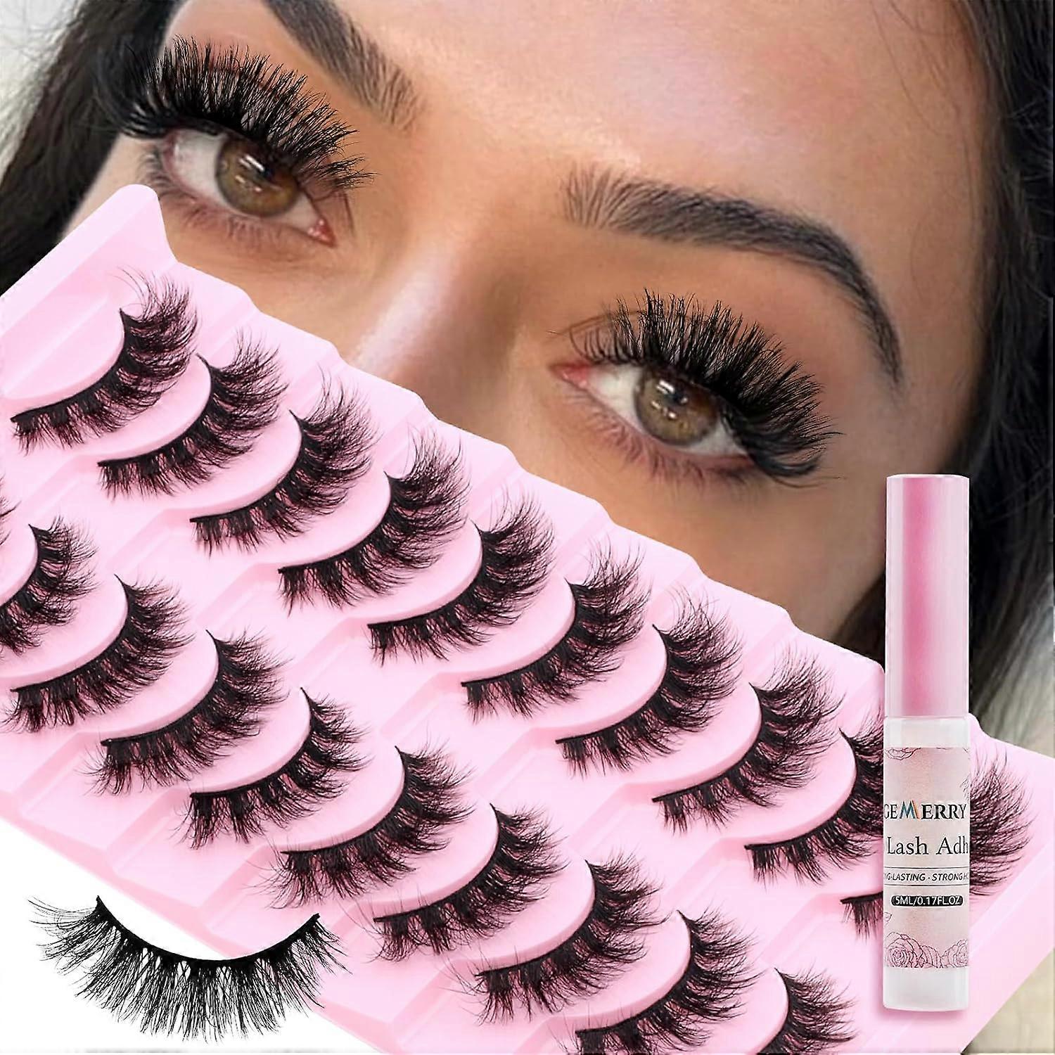 False eyelashes set fluffy false eyelashes with eyelash glue mink 10 pairs false eyelashes magnetic eyelashes set A04 set-A04 10 pairs