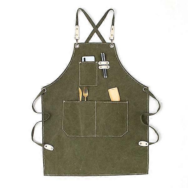 Chef Apron with Crossed Back Straps Cotton Canvas-Dark Green