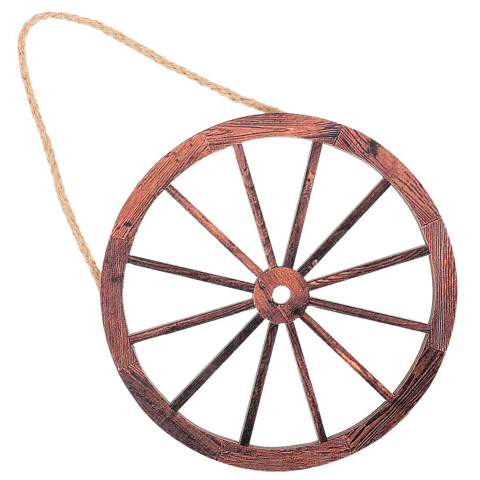Retro Wagon Wheel Wall Decor with Fine Workmanship for Various Scenes Dark Red 12.5 Inches