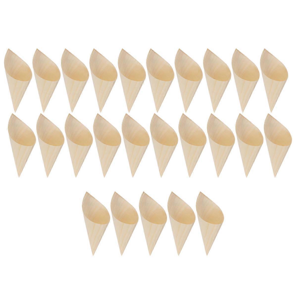 Stylish 25Pcs Disposable Wood Cone Cups For General Consumers Suitable For Party Foods And Snacks In 12 By 9Cm Size