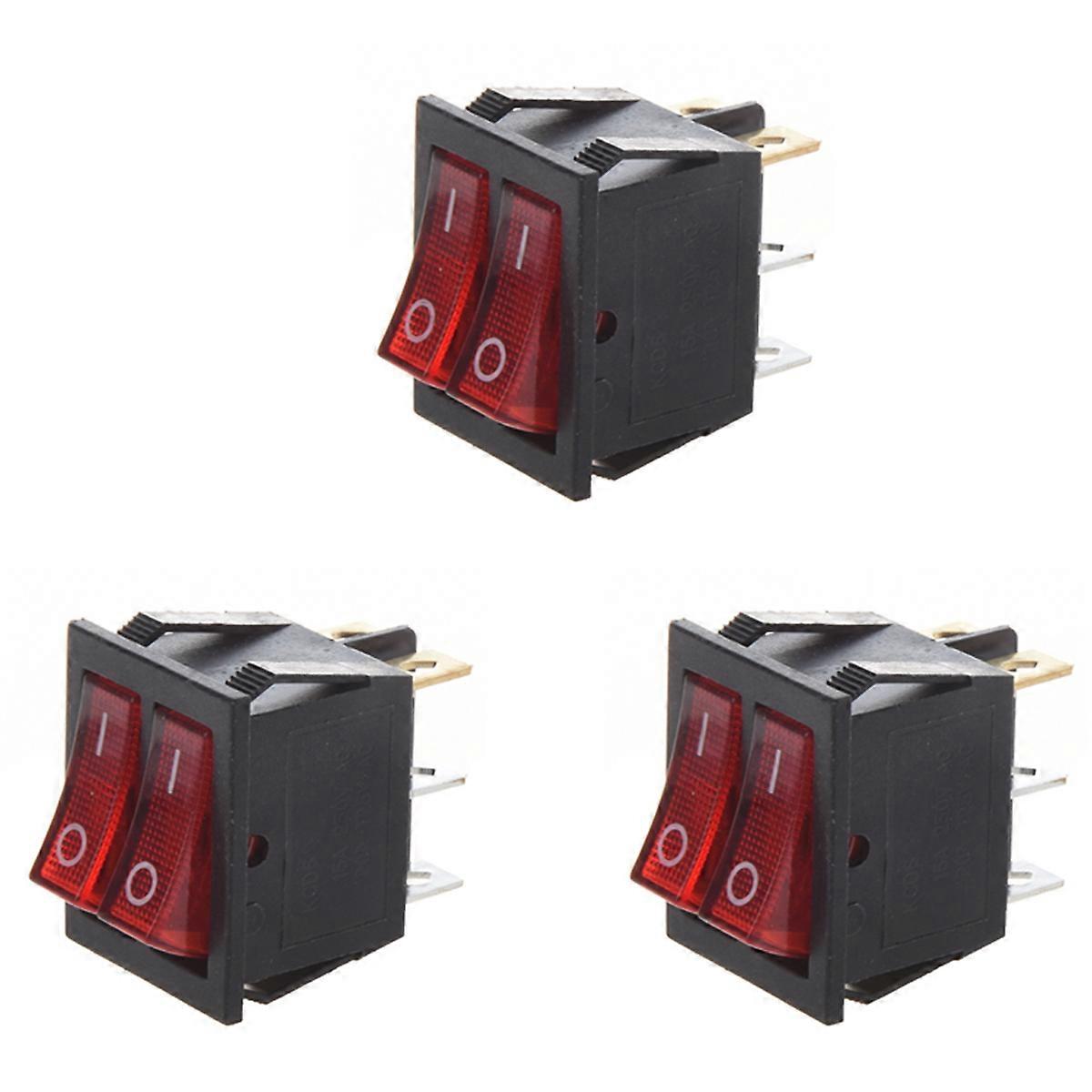 3X Red Light Illuminated 6 Pin Dual SPST ON/OFF Boat Rocker Switch AC 15A/250V 20A/125V