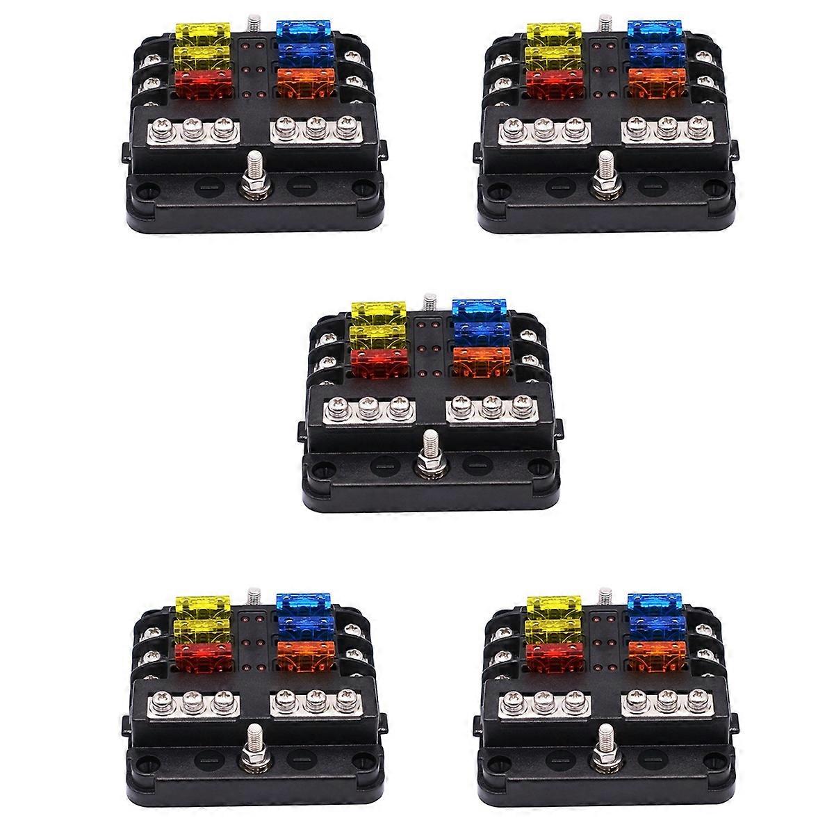 5X 6-Way Waterproof Fuse Block,with LED Indicator 12 Circuits with Negative Marine Fuse Box for Dc 1