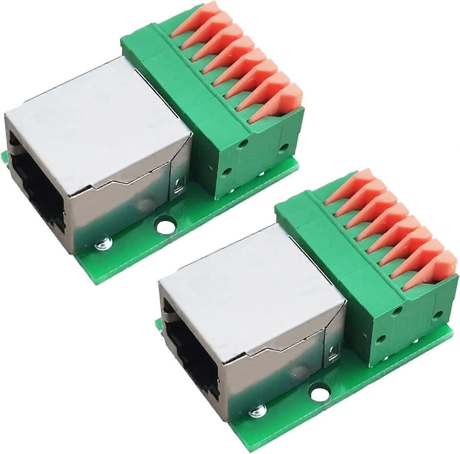 RJ45 Female to 8-Pin Connection Strip Adapter, 8P8C Horizontal Female Ethernet Crimping Terminal with PCB Board, Pack of 2