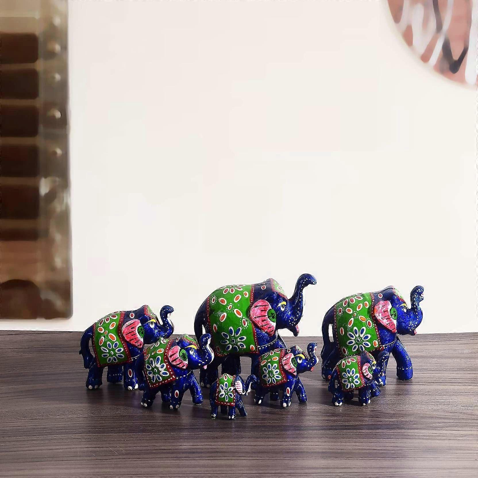 Elephant Sequence 7 Pieces Kanha Ji Pooja Room & Gifted Item For Home Decorative Showpiece - 10 cm (Paper Mache, Dark Blue)