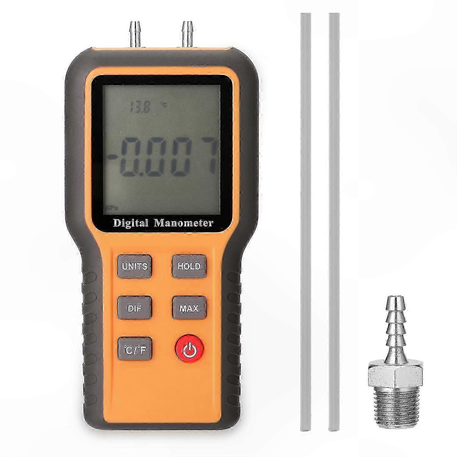 LCD Display Digital Manometer - 12 Pressure Units & Temperature Monitoring for HVAC Applications