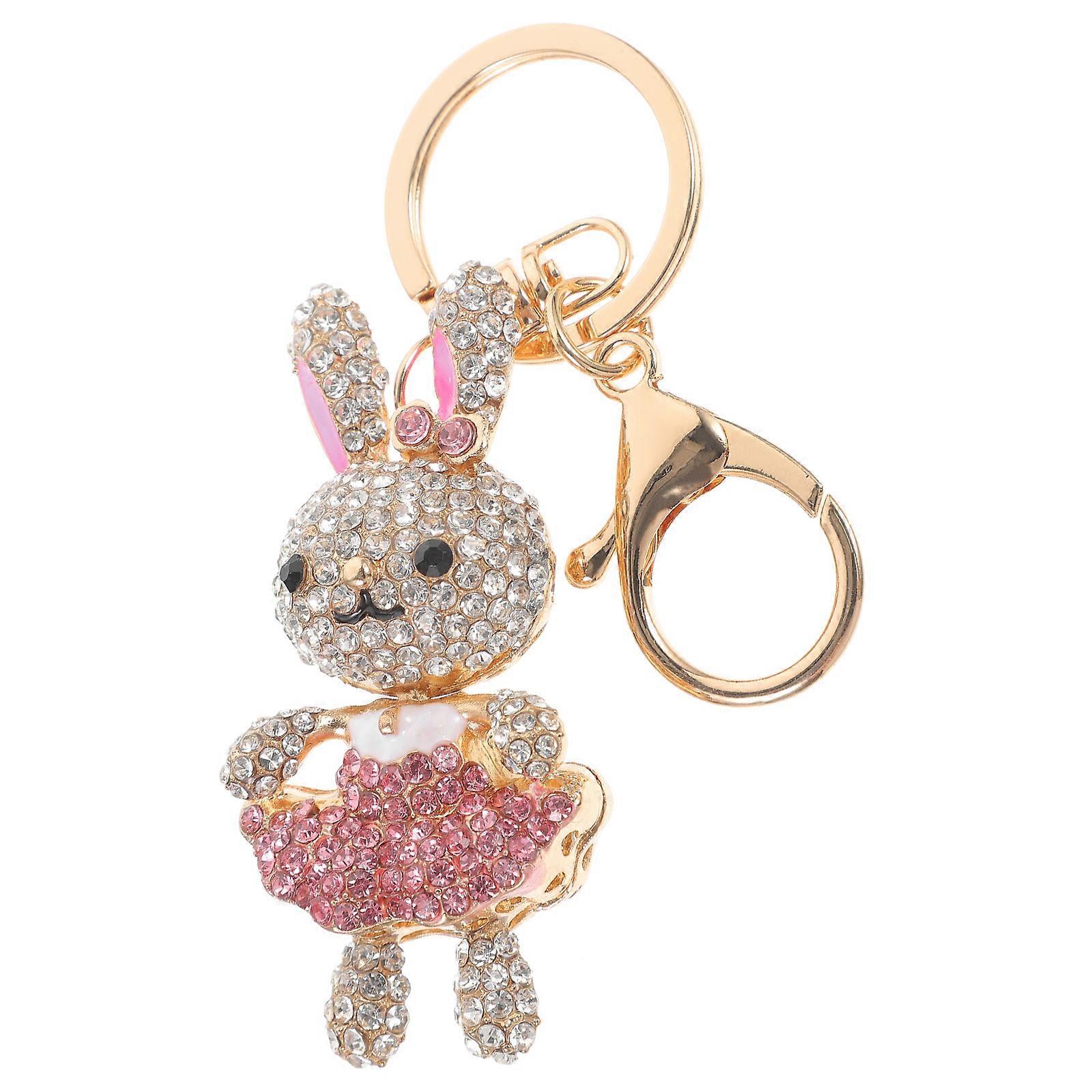 Little Rabbit Keychain Pendant Keychain Ornament Pink Zinc Alloy for 1Set