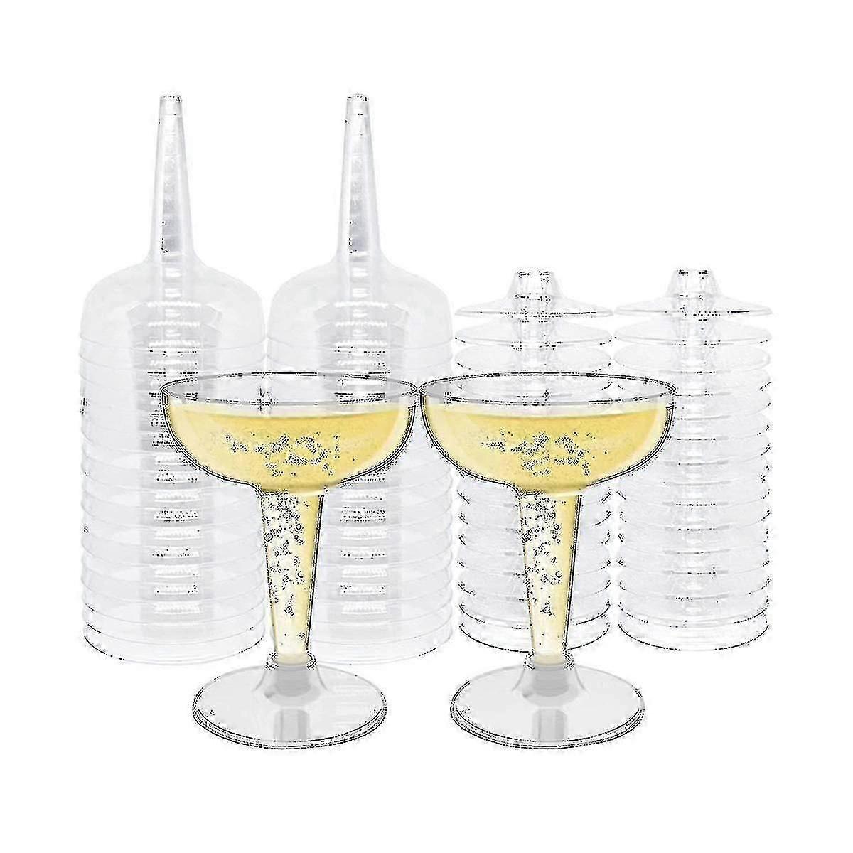 50 Pack Plastic Goblet, 4oz Stem Disposable Martini Glasses For Parties, Stackable Plastic Cocktail
