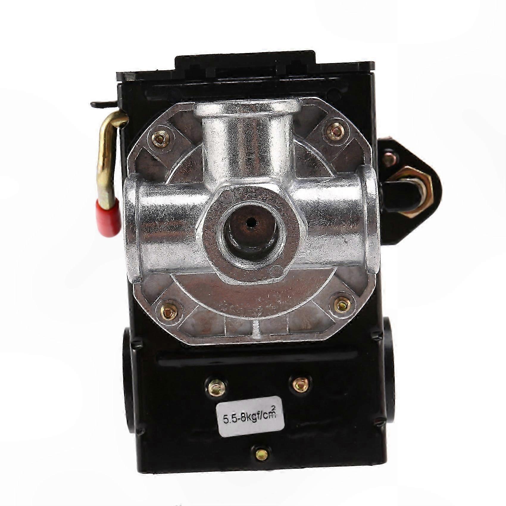 Heavy Duty 4-Port Air Compressor Control Valve, 26 Amp Automatic Pressure Switch for 5-8Kg, Black