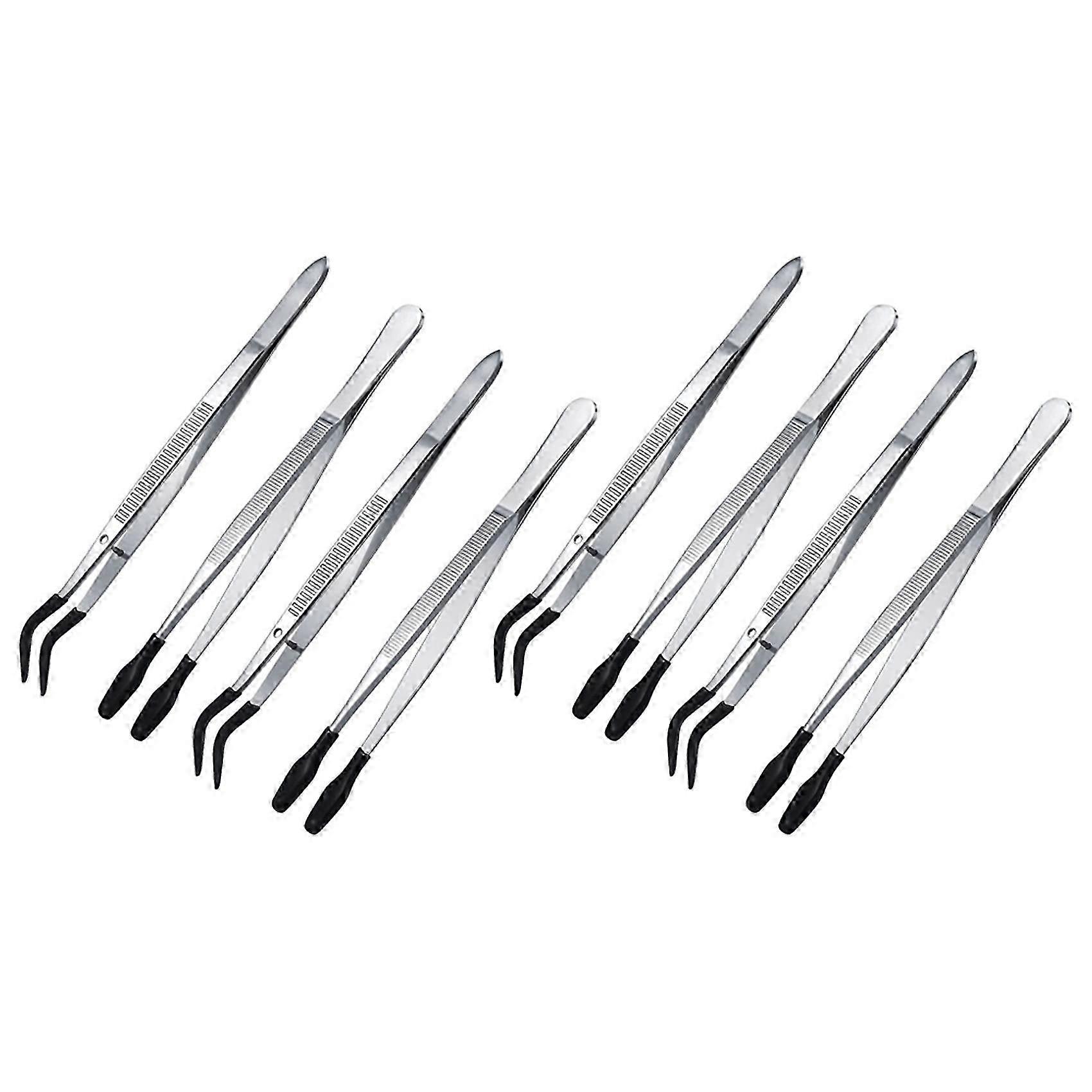 Rubber Tip Tweezers Set for Craft, Laboratory, Industrial, Hobby & Jewelry Use - 8 Pcs Set
