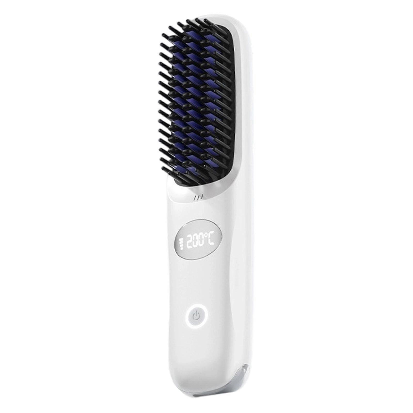 Ceramic Straightening Comb Cordless Design Lightweight Styling Tool Adjustable Heat Setting Quick 30s Warms Up Time  White