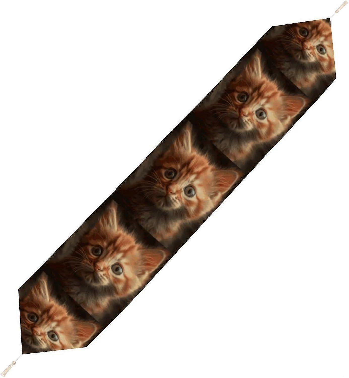 an Orange Cat Table Runner, Seasonal Kitchen Dining Table Runner, Party Center