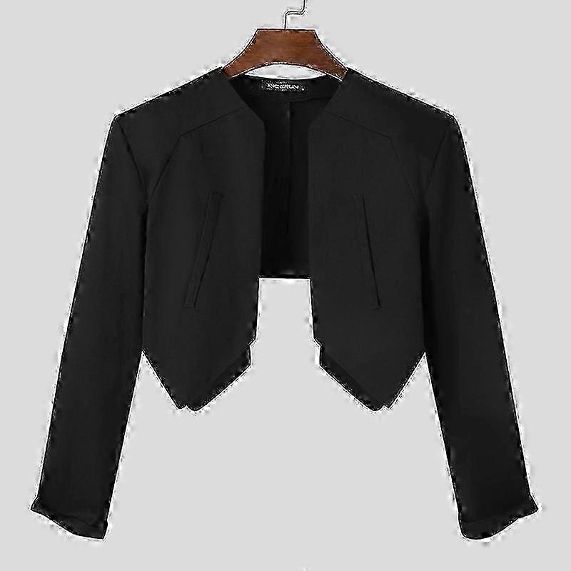 INCERUN Men's Spring-Autumn Cropped Jacket with Long Sleeves & Collarless Waist Design