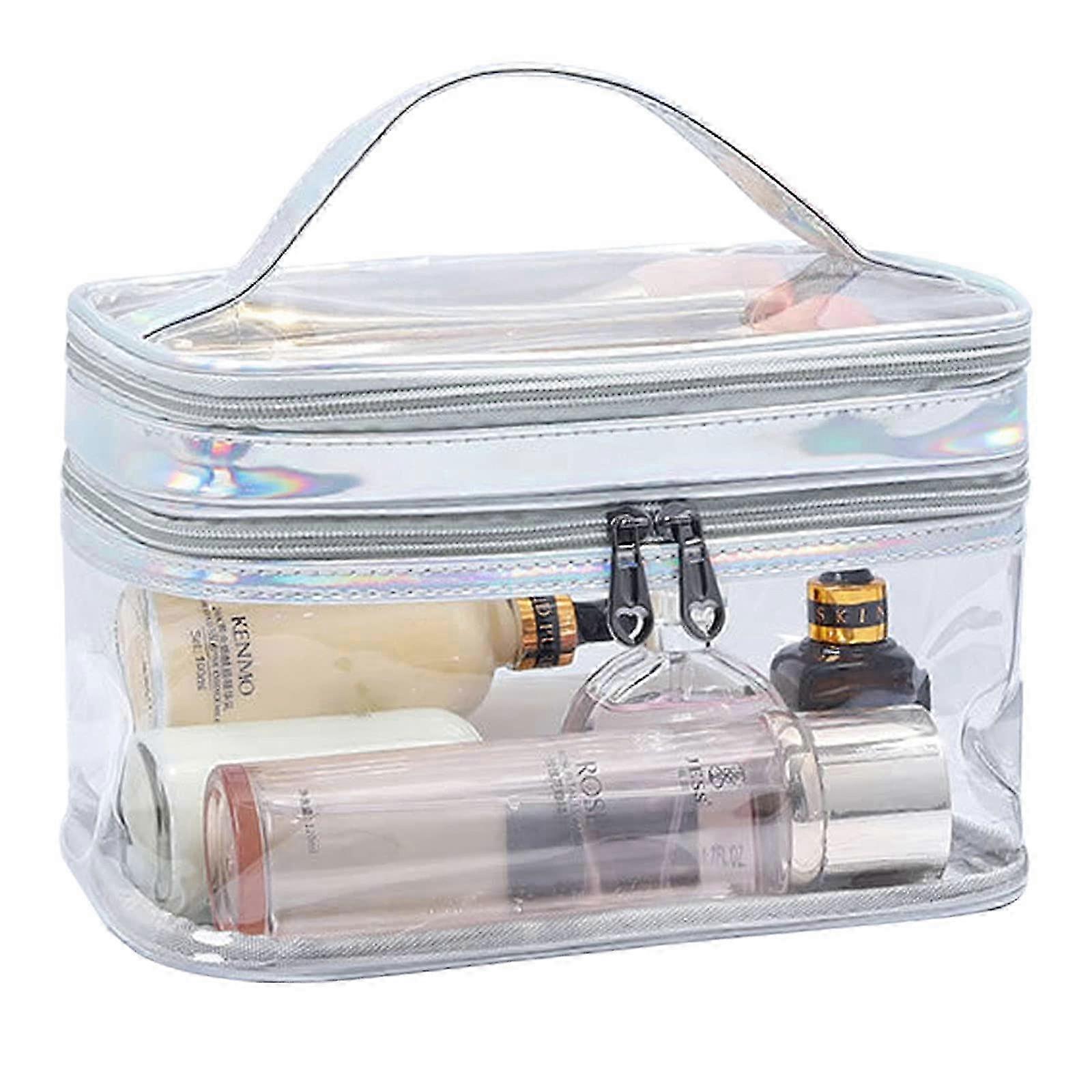 Clear Cosmetic Bag Dual Layer Travel Toiletry Bags Make up Organize...